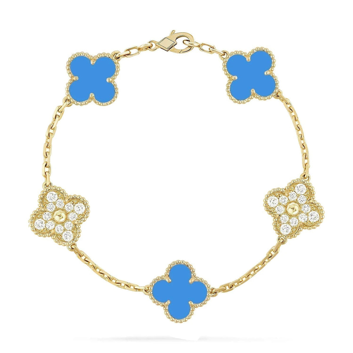 [⭐Luxery] CLOVER 5 MOTIF BLUE AGATE BRACELET COLLECTION