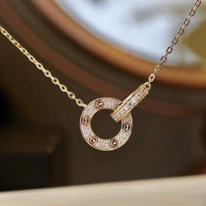 [⭐Luxery]LOVE 7.6MM NECKLACE ROSE GOLD AND SILVER  FULL DIAMOND