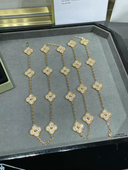 [⭐Luxery]CLOVER 20 MOTIFS FULL-DIAMOND NECKLACE