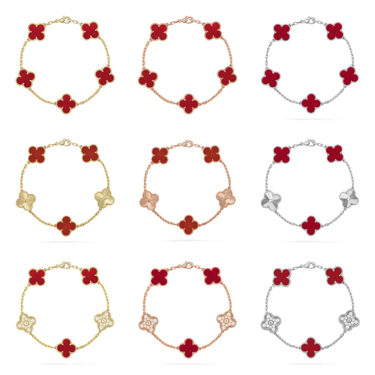[⭐Luxery] CLOVER 5 MOTIF RED CORNELIAN BRACELET COLLECTION