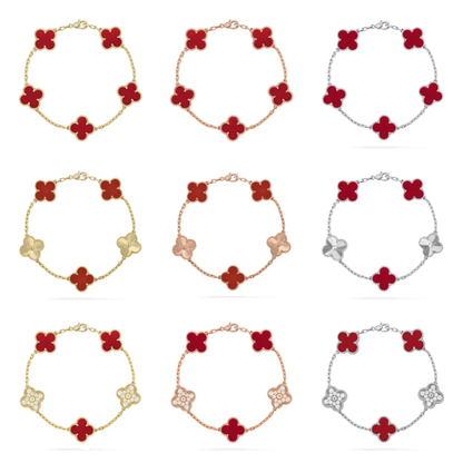 [⭐Luxery] CLOVER 5 MOTIF RED CORNELIAN BRACELET COLLECTION