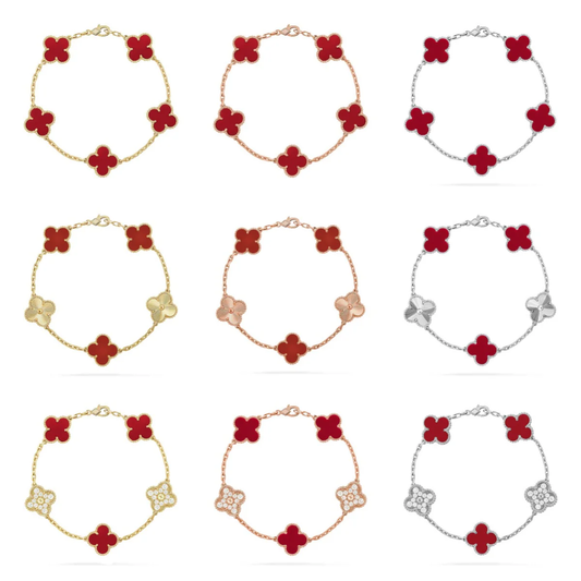 [⭐Luxery] CLOVER 5 MOTIF RED CORNELIAN BRACELET COLLECTION