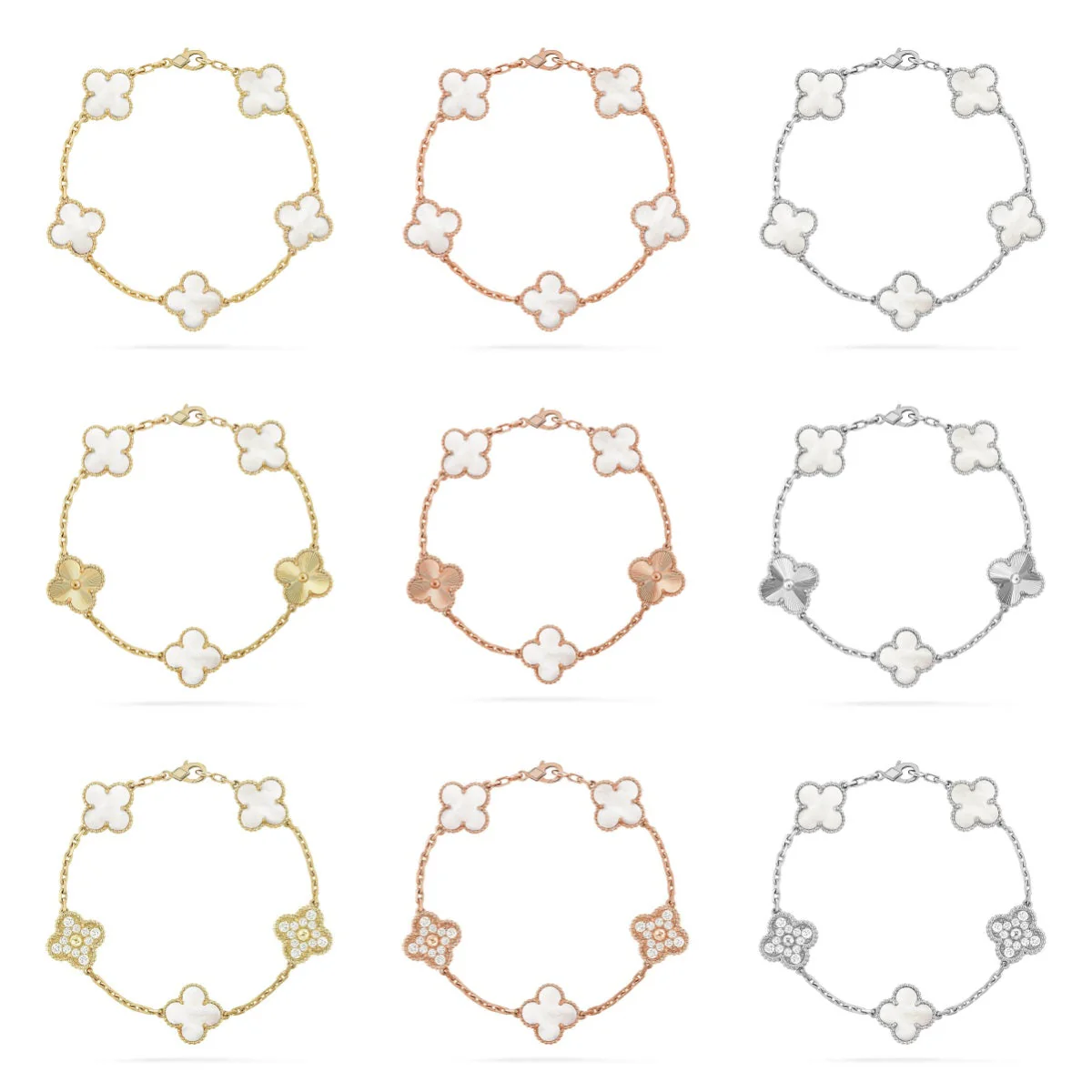 [⭐Luxery]CLOVER WHITE PEARL MOP 5 MOTIF BRACELET COLLECTION