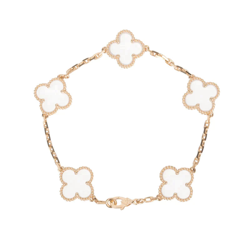 [⭐Luxery]CLOVER 5 MOTIF ROCK CRYSTAL BRACELET