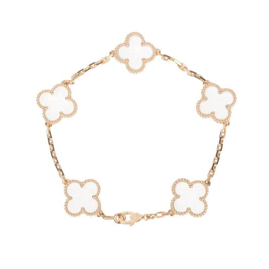 [⭐Luxery]CLOVER 5 MOTIF ROCK CRYSTAL BRACELET