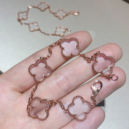 [⭐Luxery]CLOVER 5 MOTIF ROCK CRYSTAL BRACELET