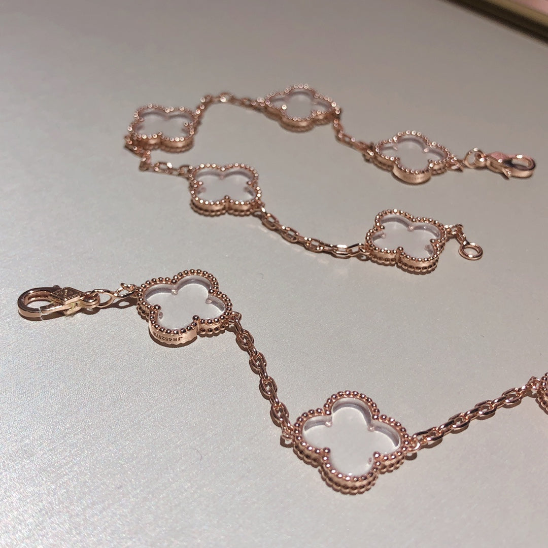 [⭐Luxery]CLOVER 5 MOTIF ROCK CRYSTAL BRACELET
