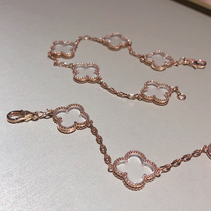 [⭐Luxery]CLOVER 5 MOTIF ROCK CRYSTAL BRACELET