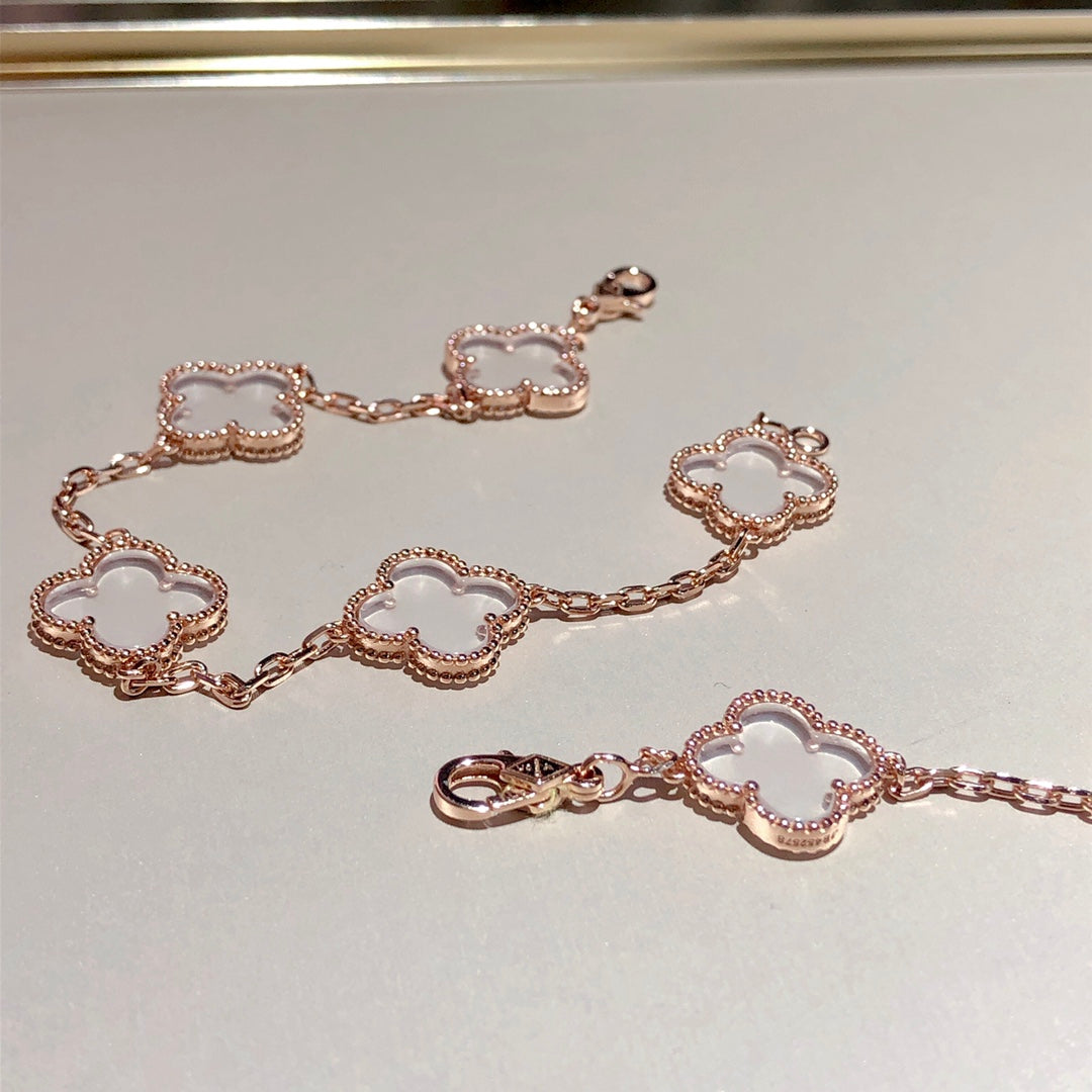 [⭐Luxery]CLOVER 5 MOTIF ROCK CRYSTAL BRACELET