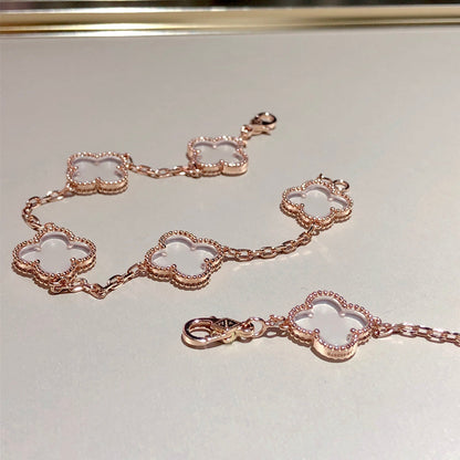 [⭐Luxery]CLOVER 5 MOTIF ROCK CRYSTAL BRACELET