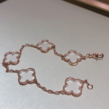 [⭐Luxery]CLOVER 5 MOTIF ROCK CRYSTAL BRACELET