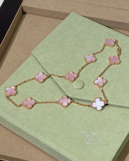 [⭐Luxery Jewellery] Pink Necklace with Ten Clover Designs