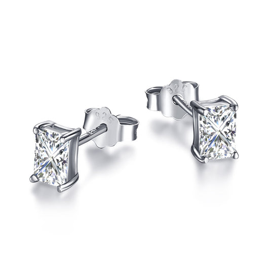[Luxery Jewelry]Stylish Shiny Rectangular Center Stone Stud Earrings