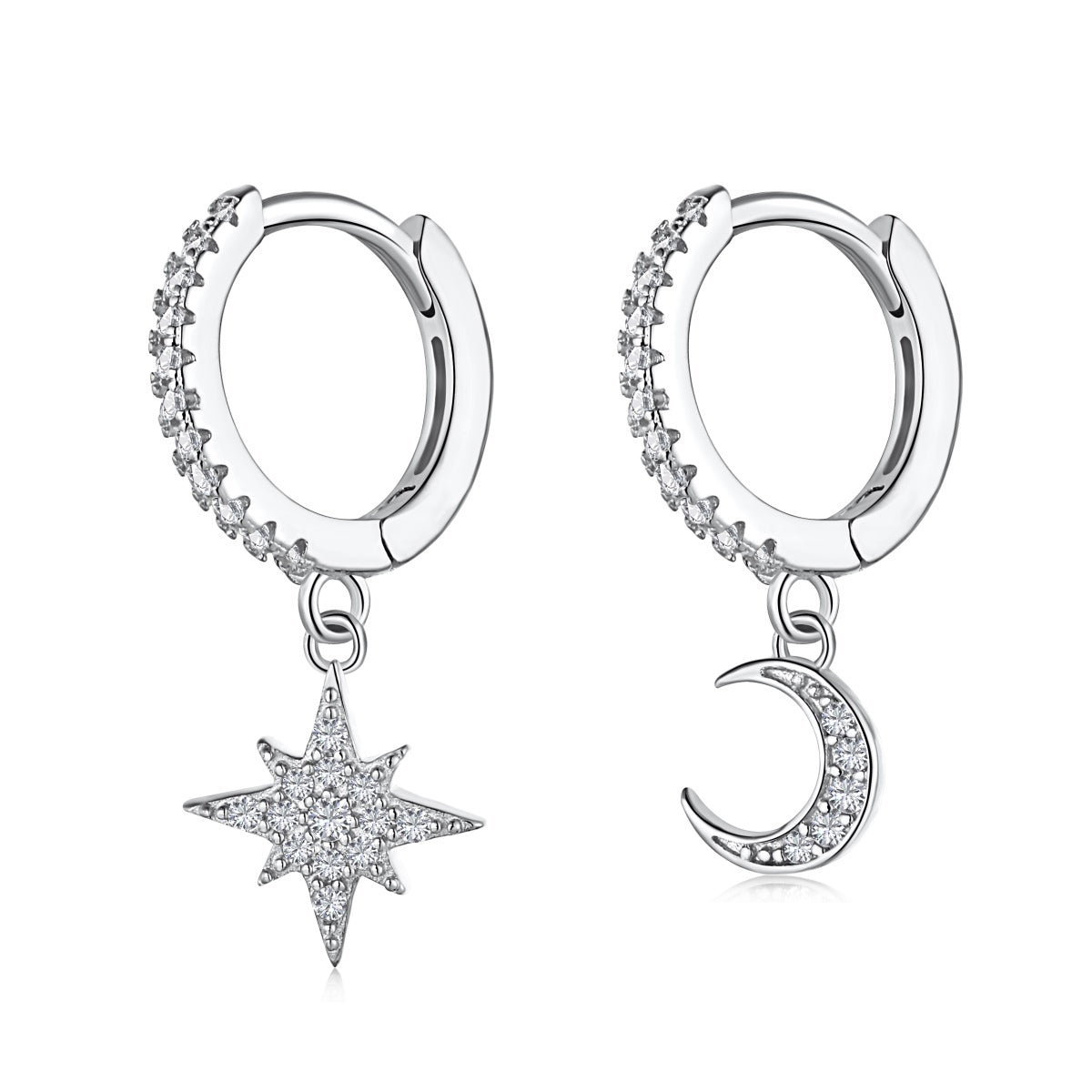[Luxery Jewelry]Star and Moon Asymmetric Earrings