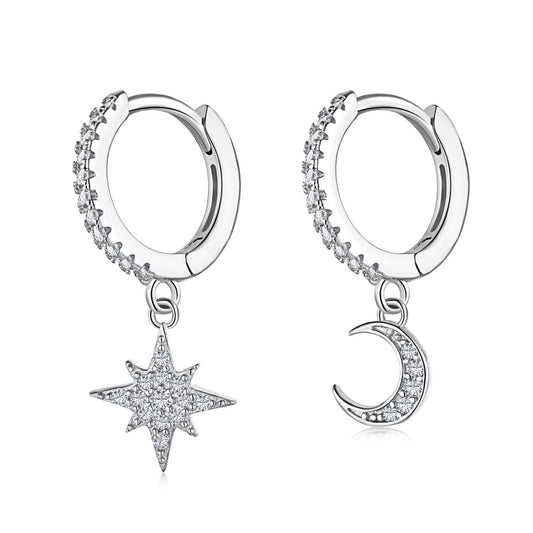 [Luxery Jewelry]Star and Moon Asymmetric Earrings