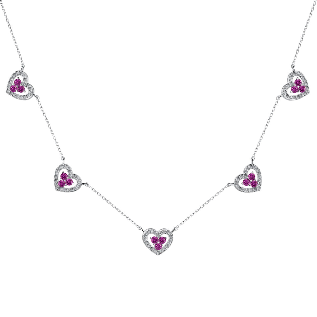 [Luxery Jewelry]Sparkling Five Heart Necklace