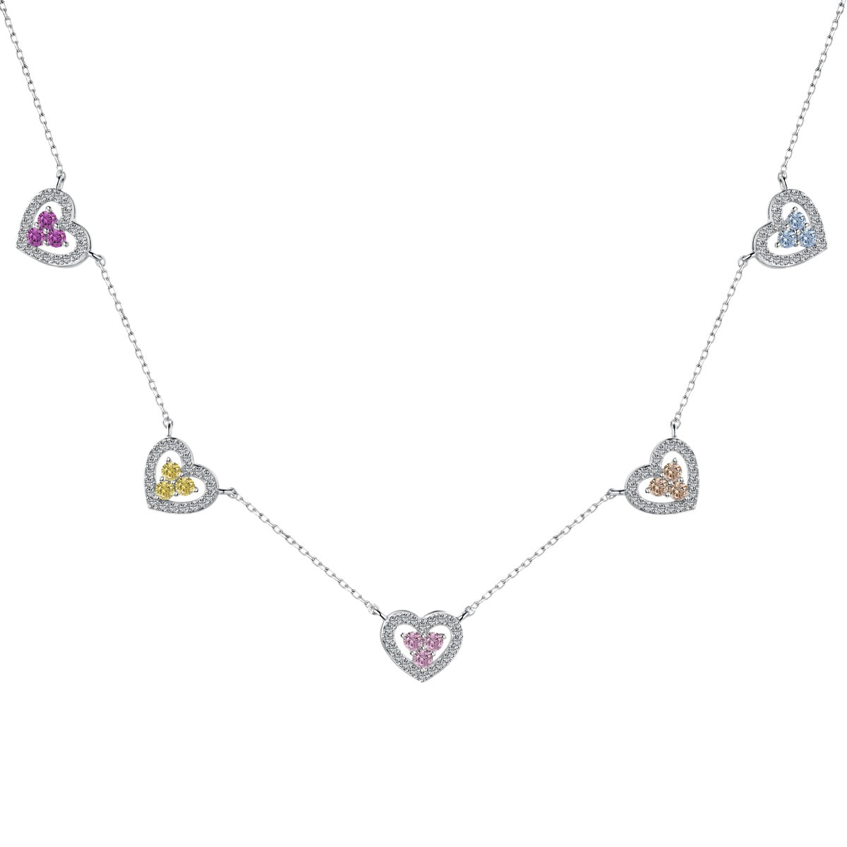[Luxery Jewelry]Sparkling Five Heart Necklace