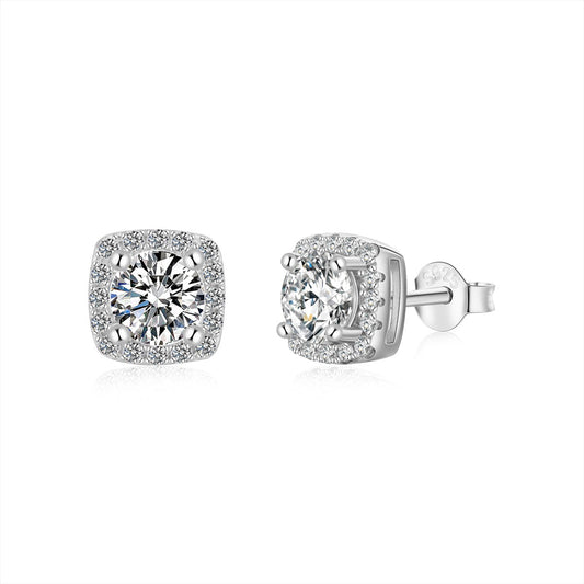 [Luxery Jewelry]Classic Round Center Stone Stud Earrings