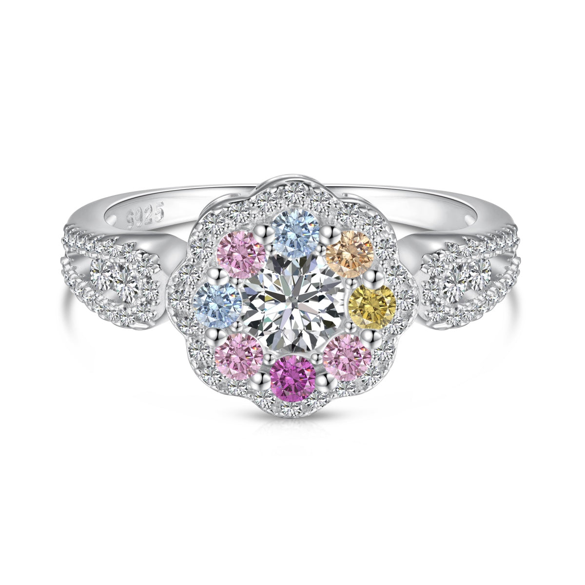 [Luxery Jewelry]Delicate Colorful Round Cut Flower Shape Wedding Ring