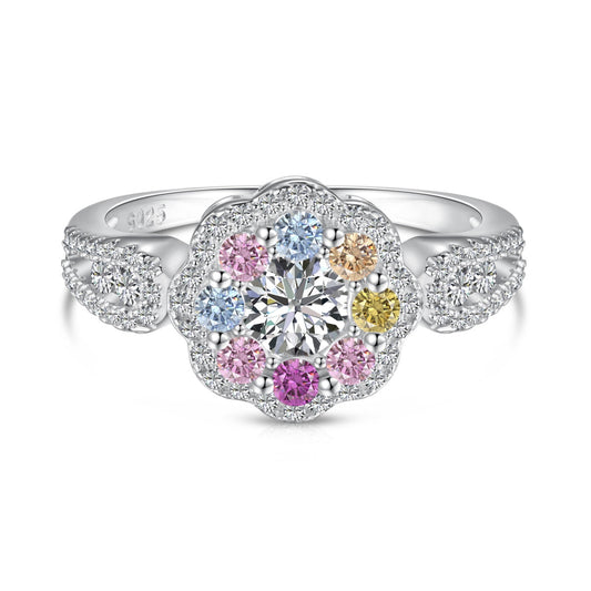 [Luxery Jewelry]Delicate Colorful Round Cut Flower Shape Wedding Ring