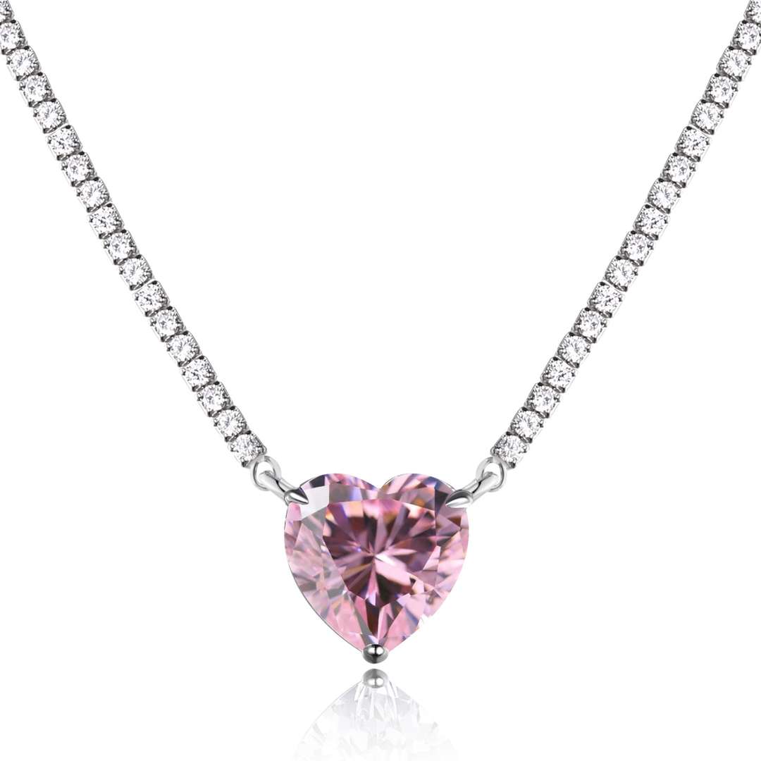[Luxery Jewelry]8.0 Carat Versatile Colorful Sweet Heart-Shaped Tennis Necklace