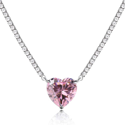 [Luxery Jewelry]8.0 Carat Versatile Colorful Sweet Heart-Shaped Tennis Necklace