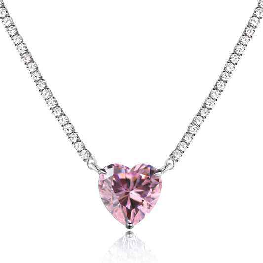 [Luxery Jewelry]8.0 Carat Versatile Colorful Sweet Heart-Shaped Tennis Necklace