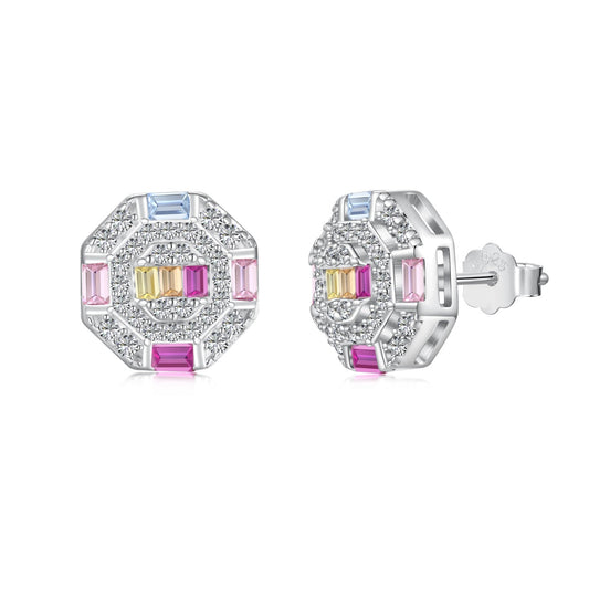 [Luxery Jewelry]Ornate Colorful Octagon Shape Daily Earrings