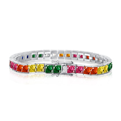 [Luxery Jewelry]Radiant Colorful Princess Cut Tennis Bracelet
