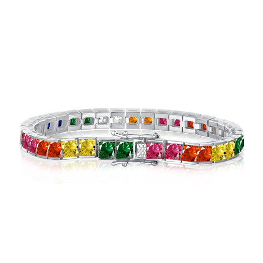 [Luxery Jewelry]Radiant Colorful Princess Cut Tennis Bracelet