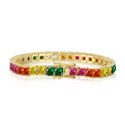 [Luxery Jewelry]Radiant Colorful Princess Cut Tennis Bracelet