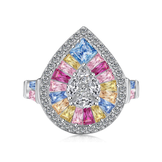 [Luxery Jewelry]Elegant Colorful Water Drop Shape Banquet Ring