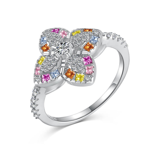 [Luxery Jewelry]Luxurious Colorful Flower Shape Banquet Ring