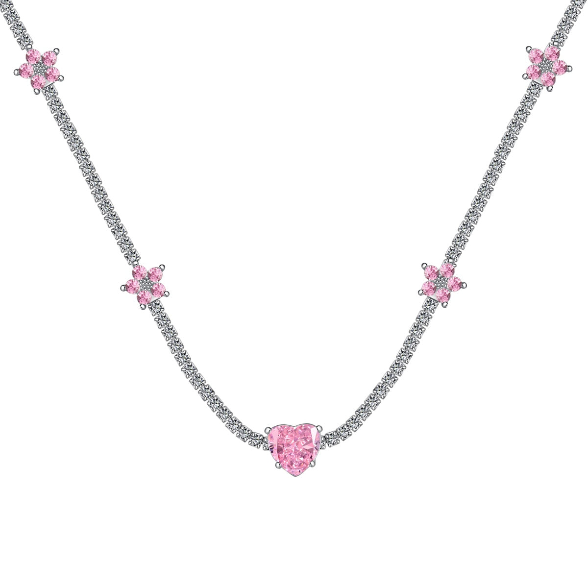 [Luxery Jewelry]Dazzling Pink Heart Flower Necklace