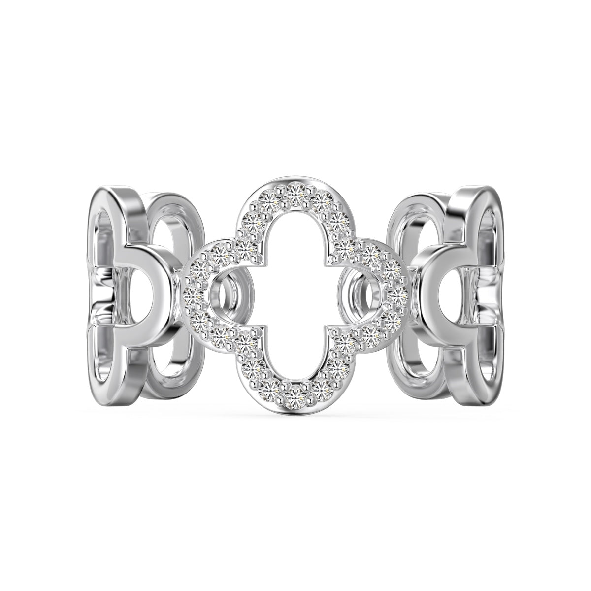 [Luxery Jewelry]Hollow Design Four-Leaf Clover Flower Shape Ring