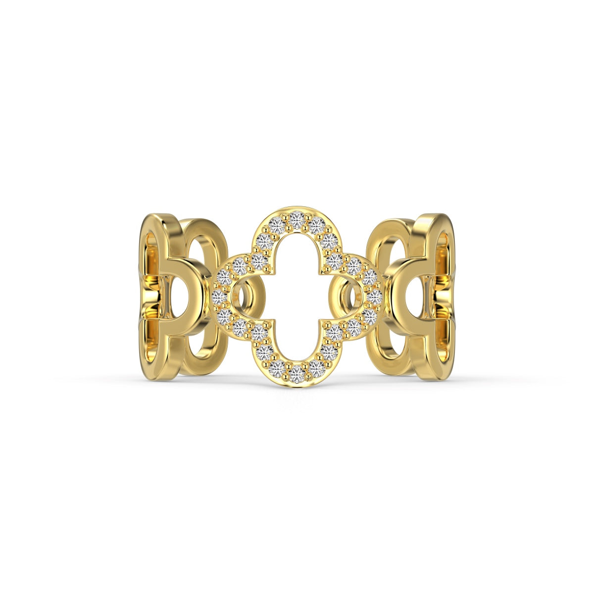 [Luxery Jewelry]Hollow Design Four-Leaf Clover Flower Shape Ring