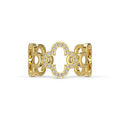 [Luxery Jewelry]Hollow Design Four-Leaf Clover Flower Shape Ring