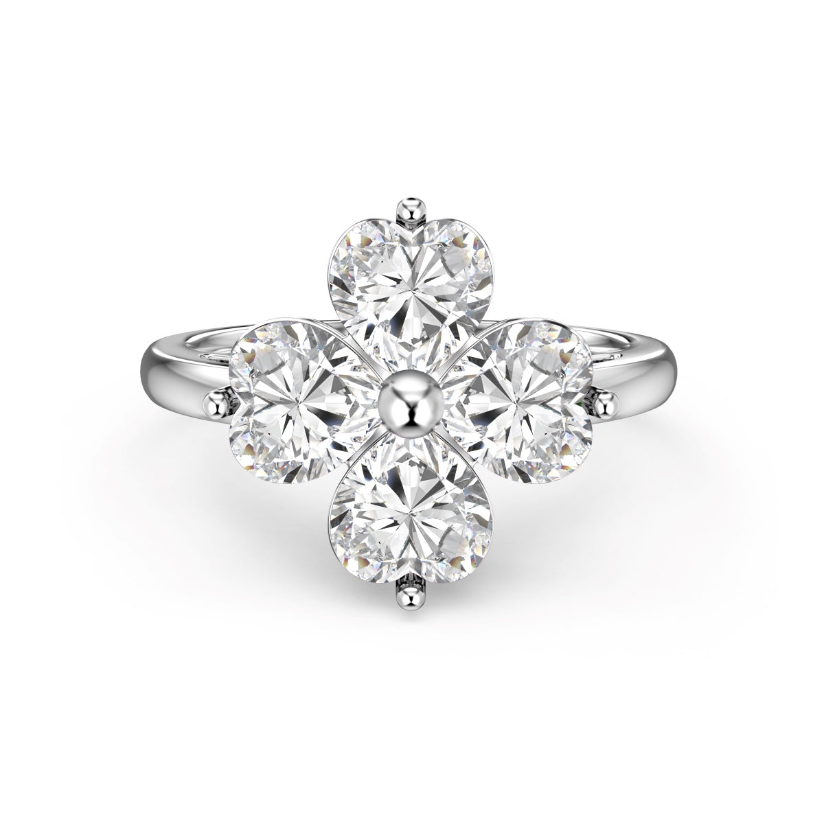 [Luxery Jewelry]Heart-shaped Four-Leaf Clover Ball Ring