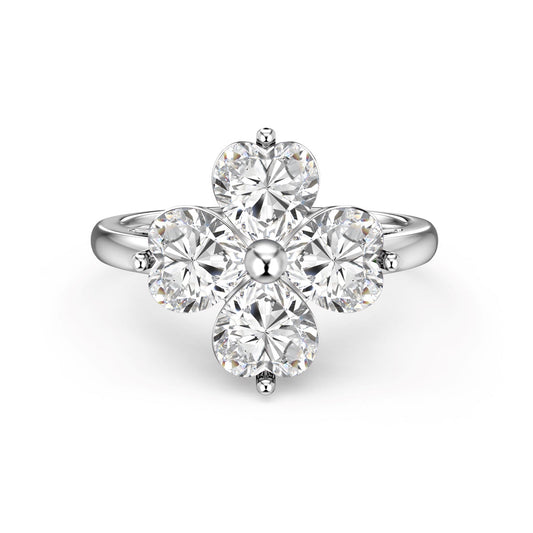 [Luxery Jewelry]Heart-shaped Four-Leaf Clover Ball Ring