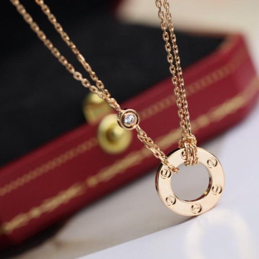 [⭐Luxery]LOVE NECKLACE ADJUSTABLE ROSE GOLD 2 DIAMOND