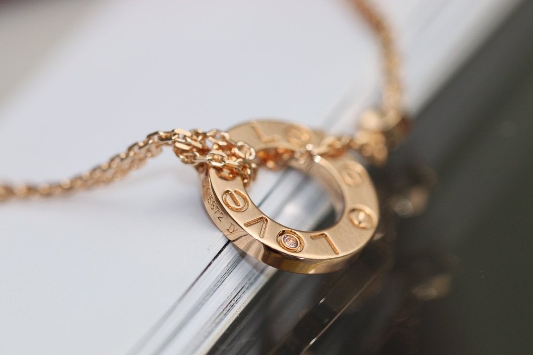 [⭐Luxery]LOVE NECKLACE ADJUSTABLE ROSE GOLD 2 DIAMOND