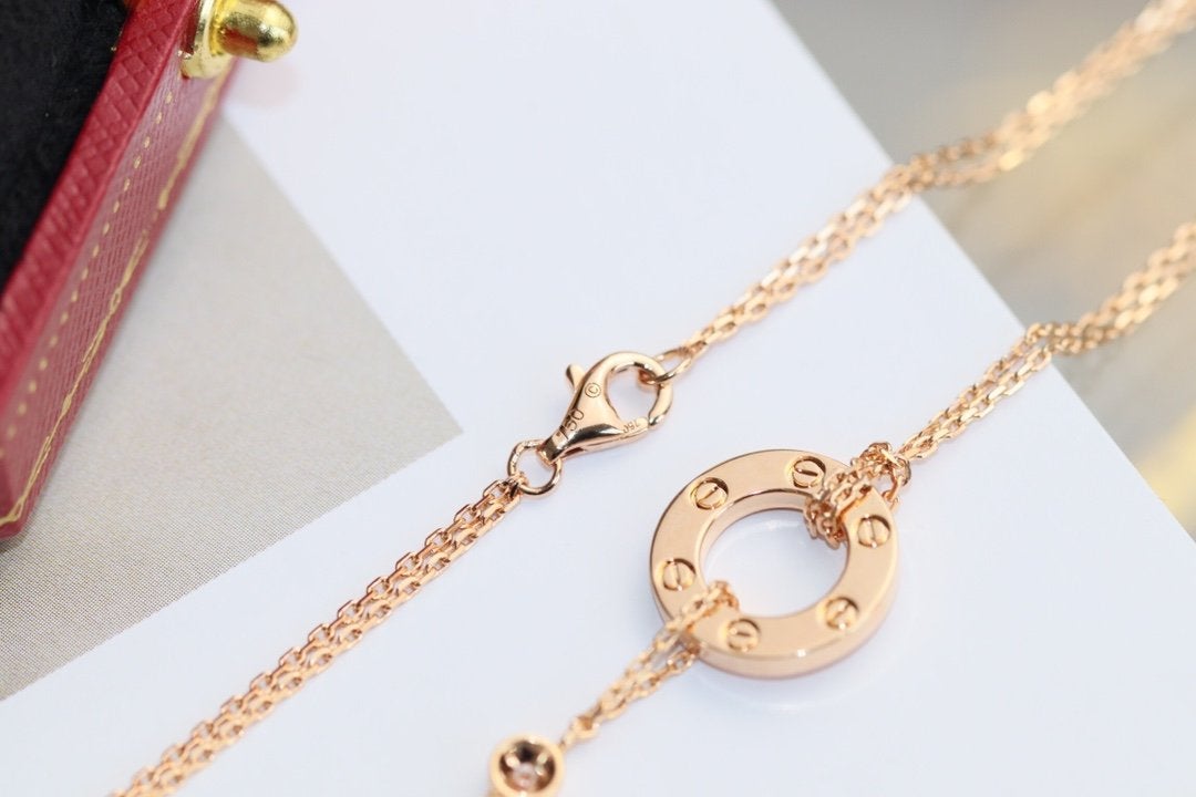 [⭐Luxery]LOVE NECKLACE ADJUSTABLE ROSE GOLD 2 DIAMOND