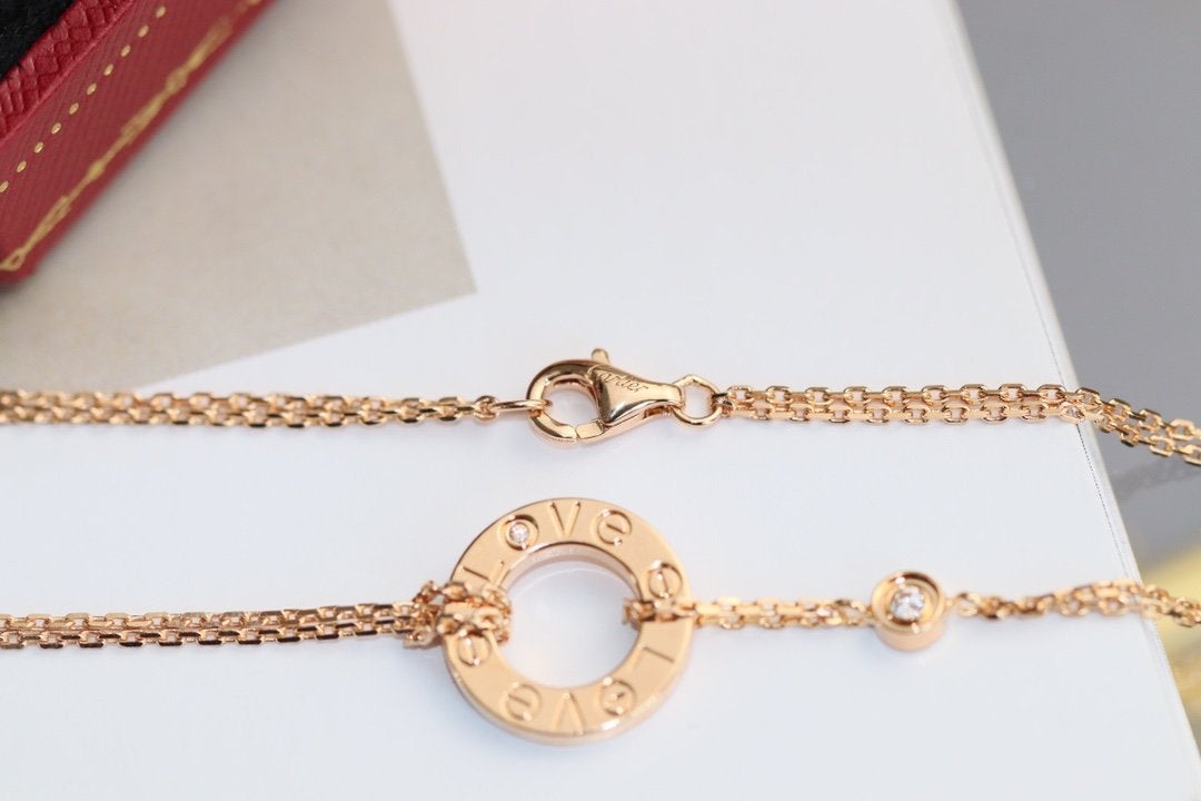 [⭐Luxery]LOVE NECKLACE ADJUSTABLE ROSE GOLD 2 DIAMOND