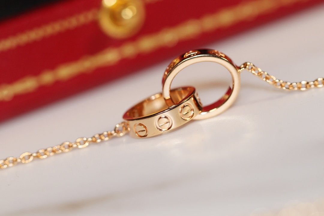 [⭐Luxery]LOVE NECKLACE PINK GOLD AND SILVER