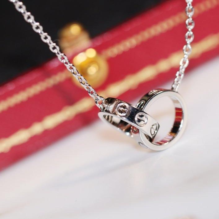 [⭐Luxery]LOVE NECKLACE PINK GOLD AND SILVER