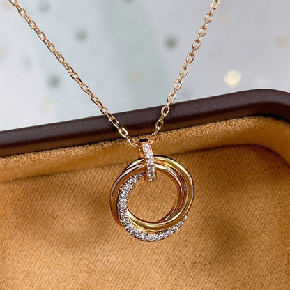 [⭐Luxery]TRINITY NECKLACE SILVER GOLD PINK GOLD DIAMONDS