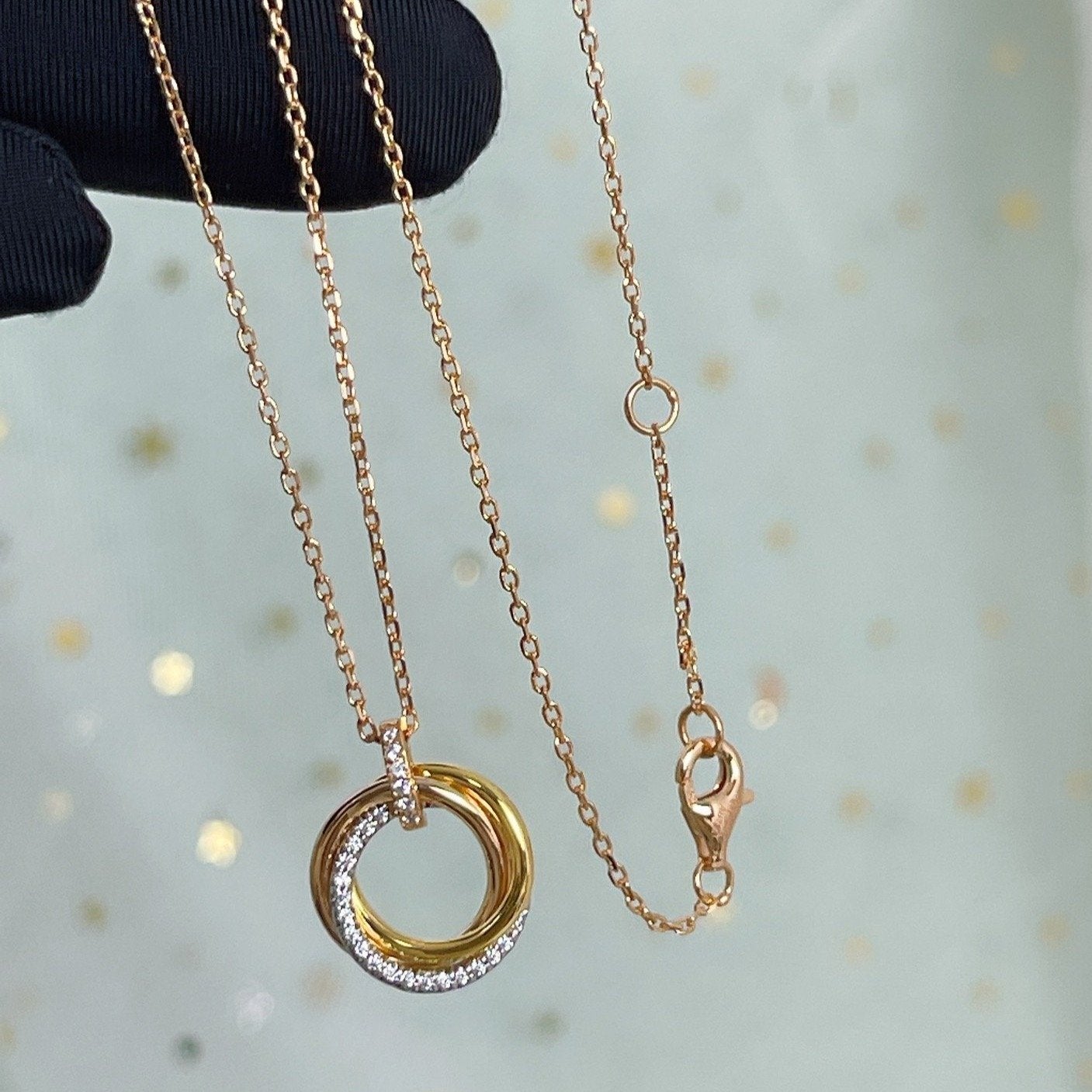 [⭐Luxery]TRINITY NECKLACE SILVER GOLD PINK GOLD DIAMONDS