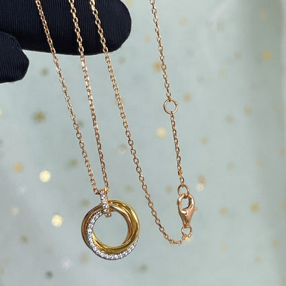 [⭐Luxery]TRINITY NECKLACE SILVER GOLD PINK GOLD DIAMONDS