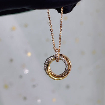 [⭐Luxery]TRINITY NECKLACE SILVER GOLD PINK GOLD DIAMONDS