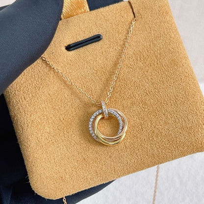 [⭐Luxery]TRINITY NECKLACE SILVER GOLD PINK GOLD DIAMONDS